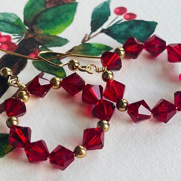 Swarovski Crystal Dangle Earrings| Red Crystal Earrings - Picture 5 of 9